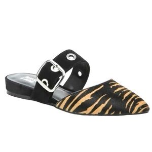 Bleecker & Bond Zada Calf Hair Pointed Toe‎ Flat Mules, Size 7-1/2
